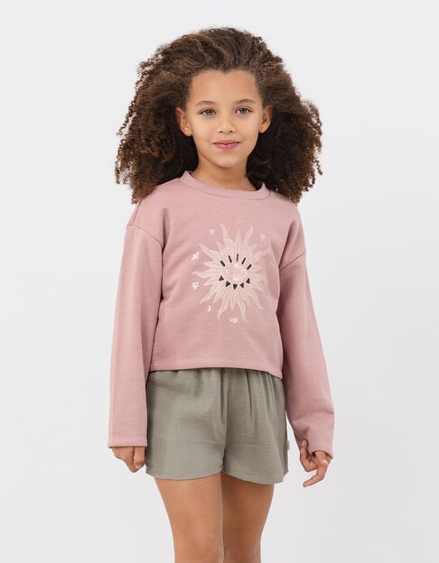 Sweat rose maxi œil-soleil et dessins pailletés fille - IKKS