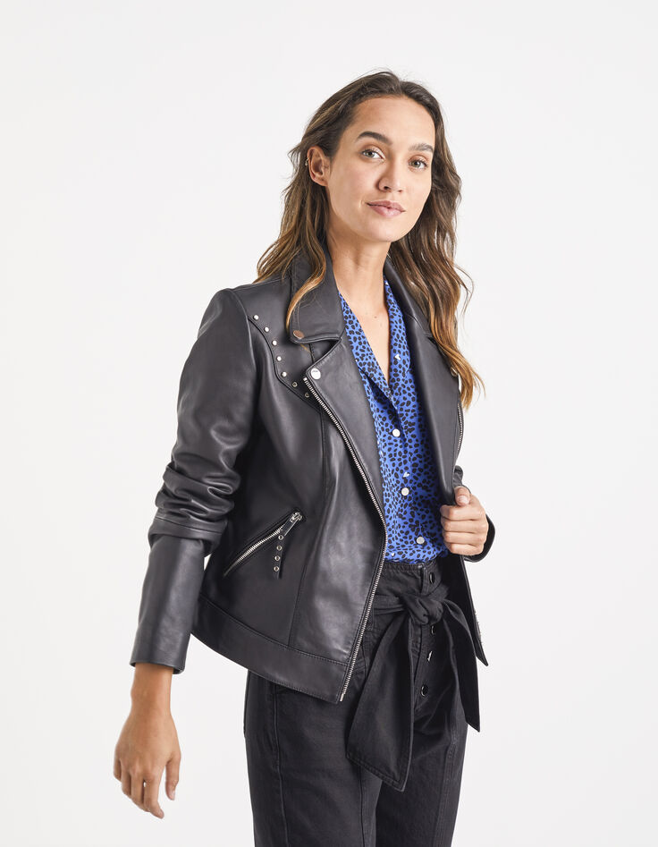 I.Code black studded biker-style jacket-4