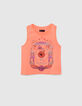 Neonorange Mädchentop mit Pilz- und Palmenmotiv-1