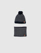 Gorro y cuello navy rayas blancas punto bebé niño -1