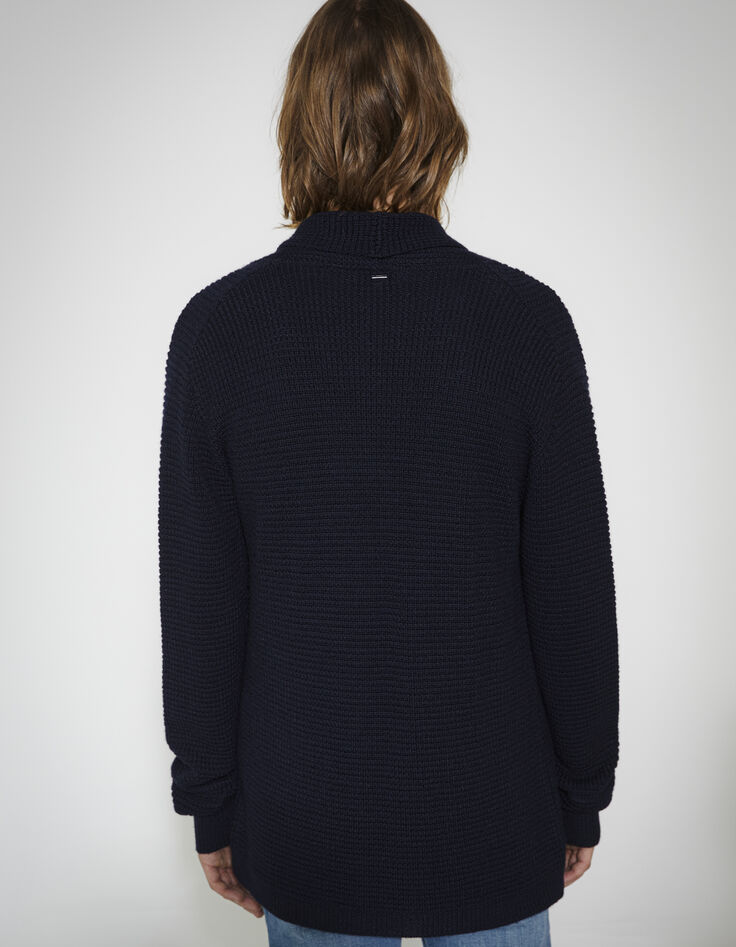 Cardigan marine tricot &agrave; col ch&acirc;le Homme-3