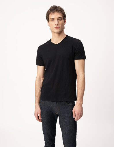 T-shirt L'Essentiel noir col V Homme - IKKS