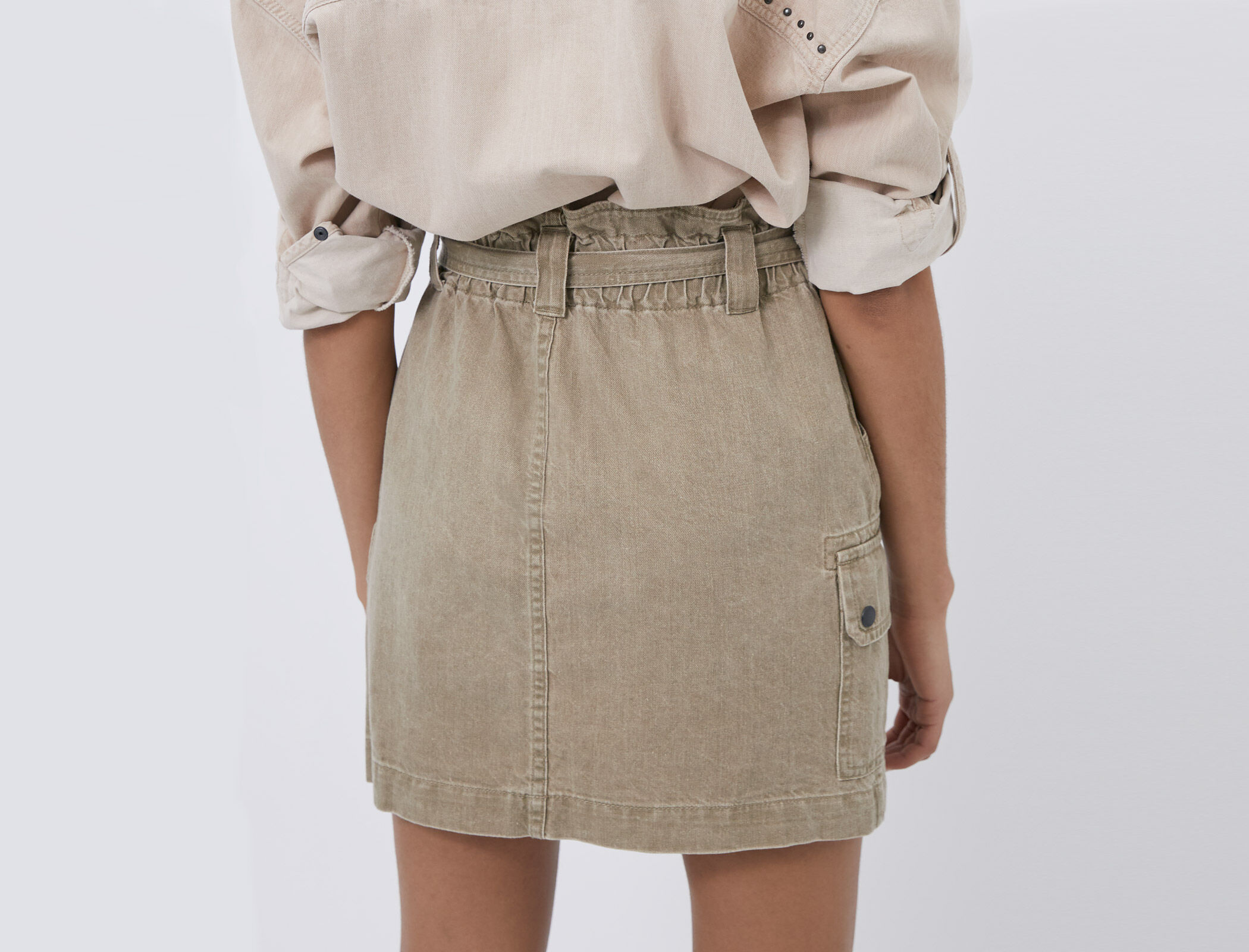 Women s khaki chevron embroidered Terra Denim short skirt