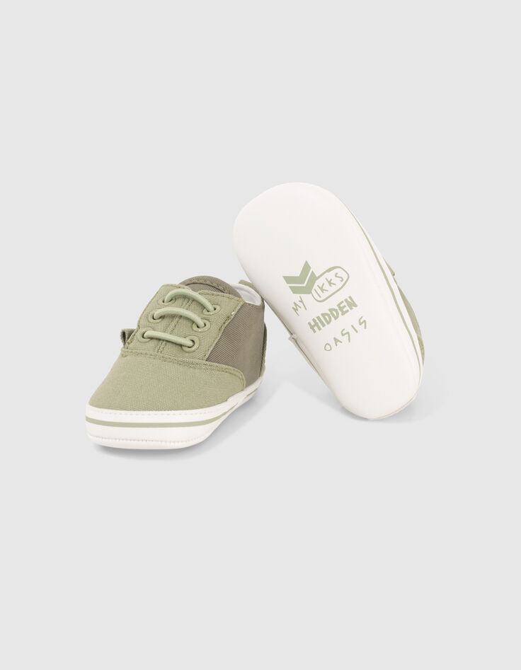 Kaki sneakers linnen, twee materialen babyjongens-4