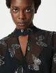 Schwarze Schmetterlingsbluse aus Jacquard f&uuml;r Damen-5
