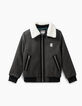 Boys’ anthracite grey marl Sherpa collar jacket-2