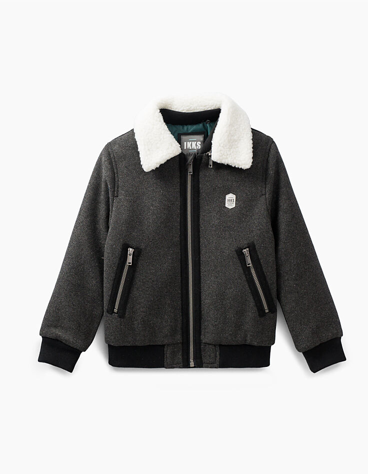 Boys’ anthracite grey marl Sherpa collar jacket-2