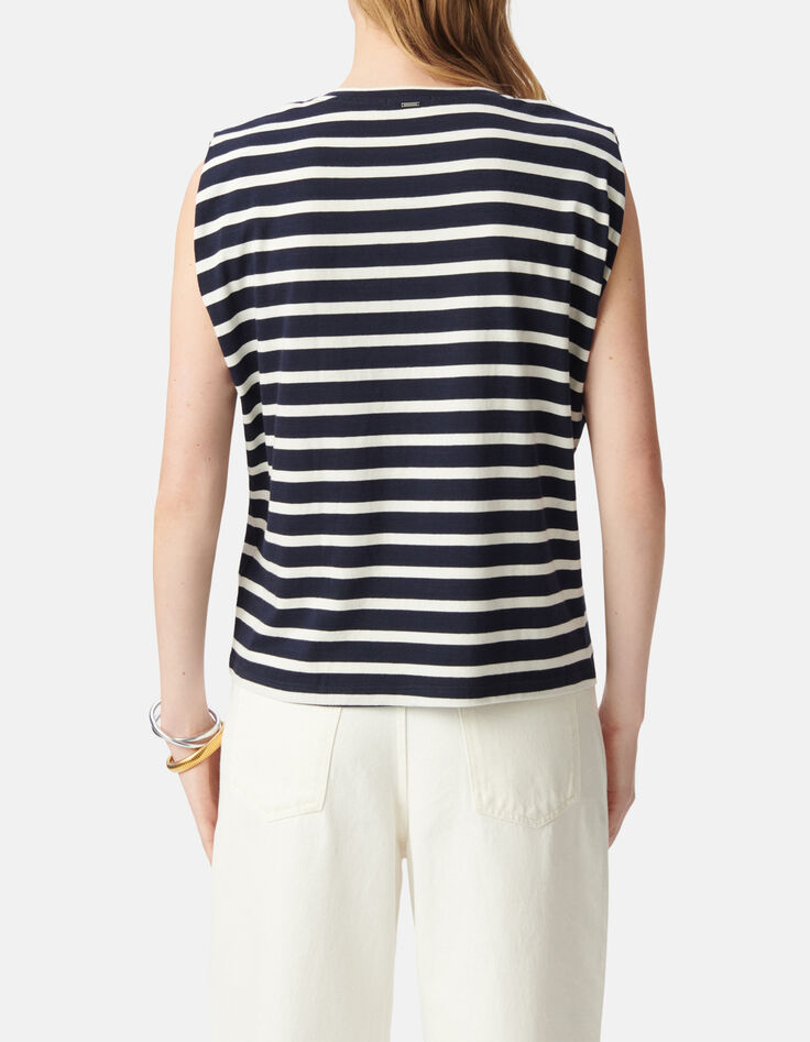 Marine-wit gestreept matrozen t-shirt met schoudervullingen Dames-2