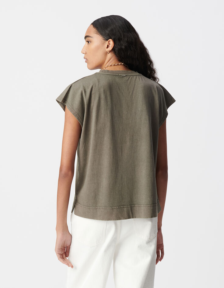 Camiseta caqui con mensaje y águila para Mujer-3