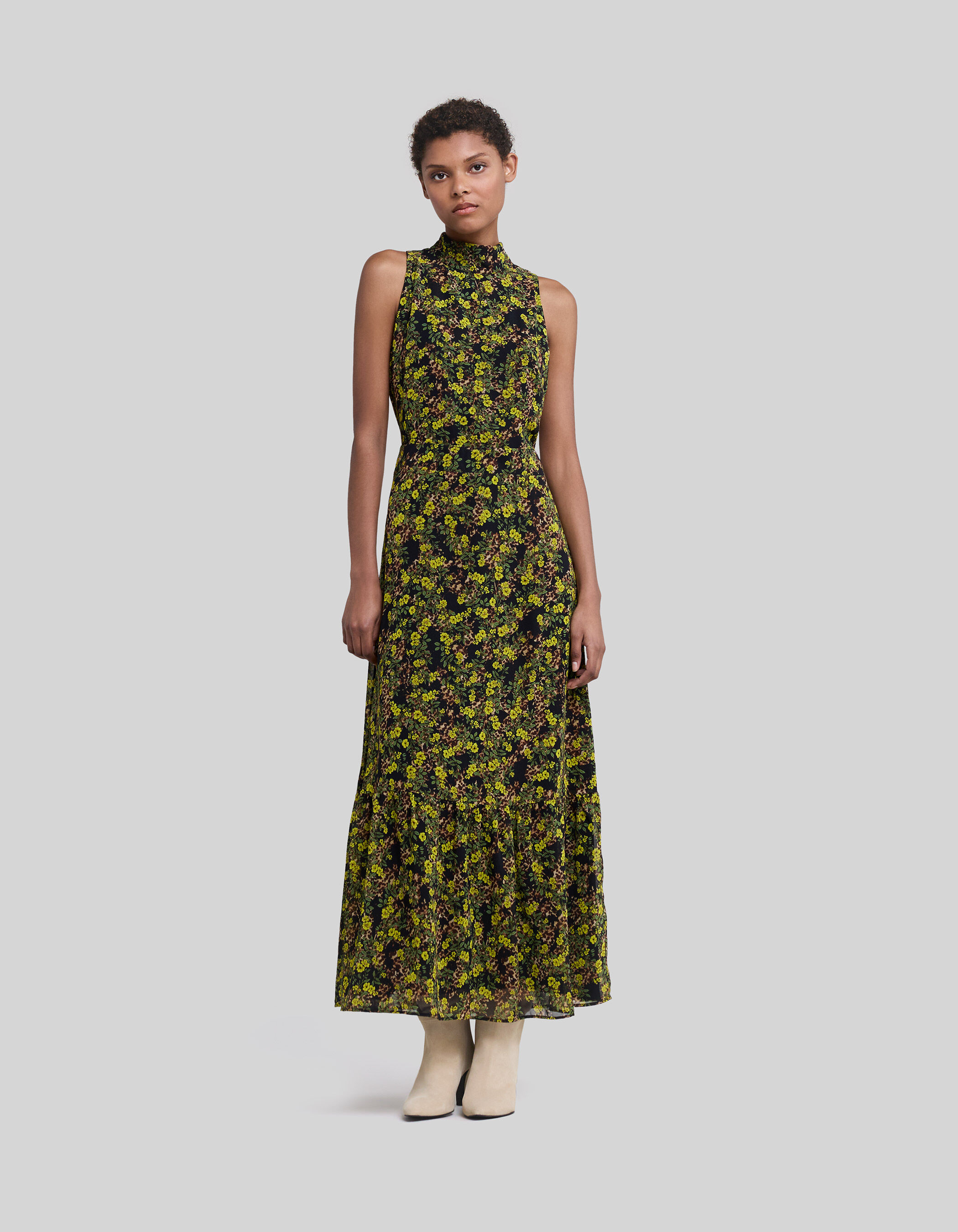 Robe longue noire recyclee imprime leo floral Femme IKKS