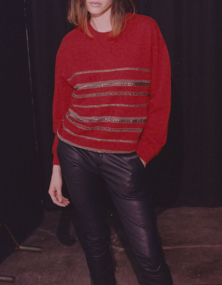 Sweat en molleton rouge motif marinière en sequins femme-6 Sweat en molleton rouge motif marinière en sequins femme-6