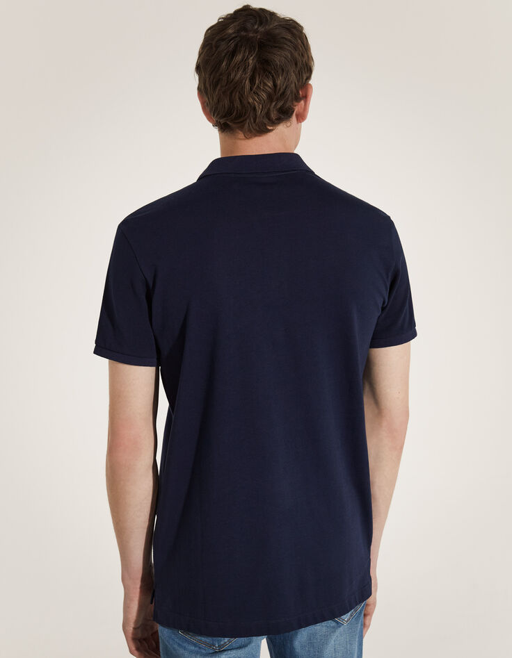 Men&rsquo;s navy mixed fabric polo shirt with jersey back-3