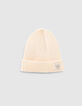 Girls’ ecru ribbed knit beanie-1