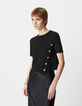 Asymmetrischer Damen-Kurzarmpullover aus Strick mit Knopfleiste, schwarz-2