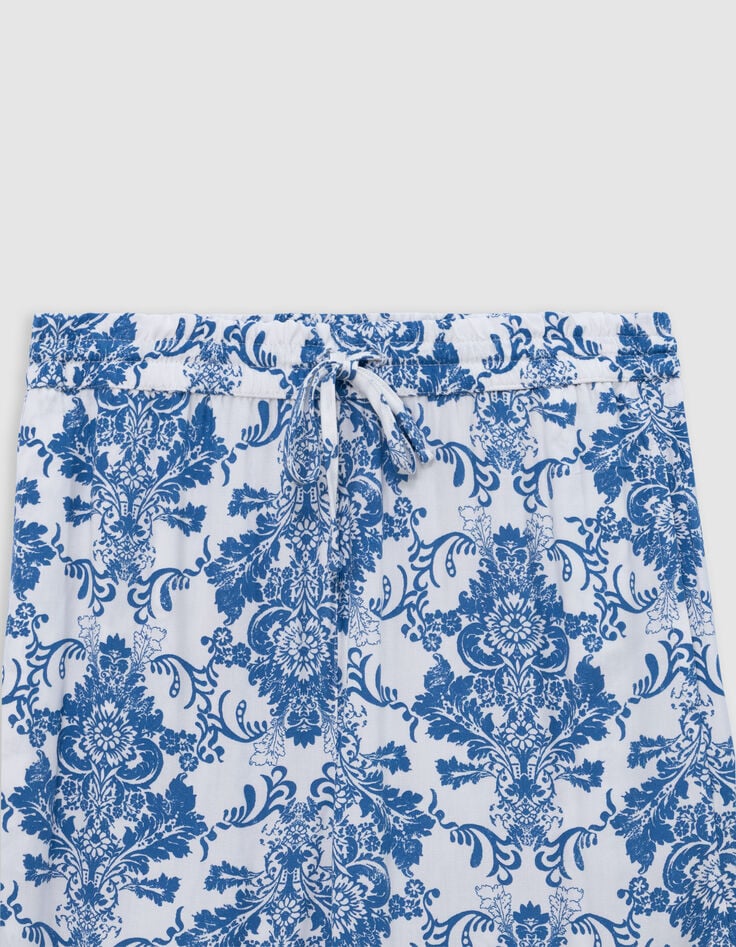 Dames LENZING™ ECOVERO™ blauwe broek met aardewerk print-5 Dames LENZING™ ECOVERO™ blauwe broek met aardewerk print-5