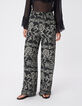 Zwarte wijde pantalon met bloemenprint voor dames-3