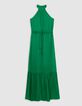 Groene gekreukte jurk van gerecycled polyester armsgaten-5