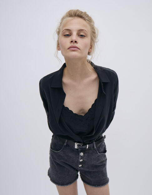 Pure Edition blusa 2 en 1 crepé seda negra mujer