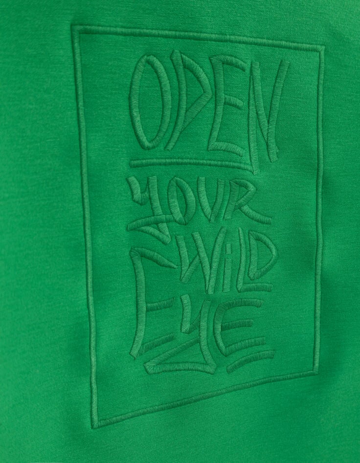 Boy's green zipped cardigan, slogan embroidered on back-6