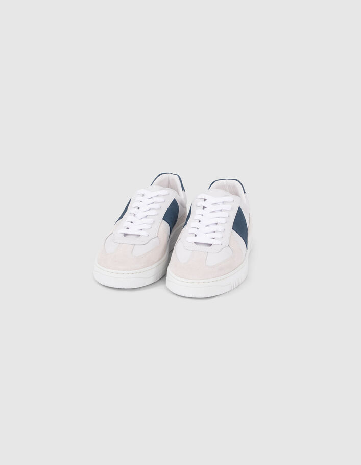 Men’s white suede trainers with blue stripes - IKKS