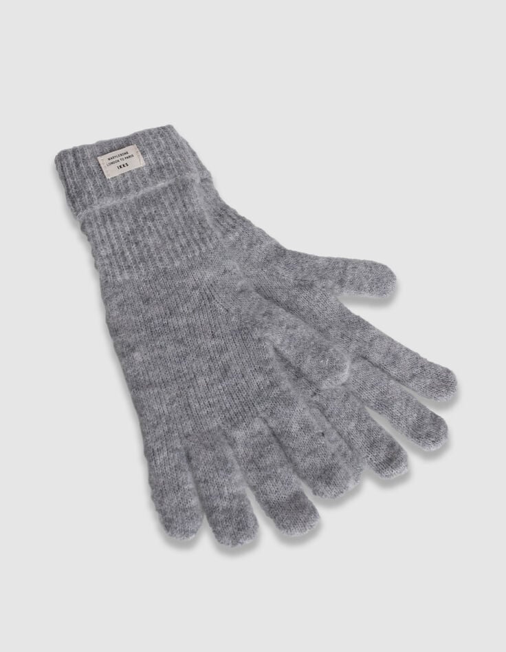 Gants noirs en maille avec revers rayé Femme-2 Gants noirs en maille avec revers rayé Femme-2