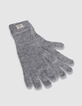 Gants noirs en maille avec revers rayé Femme-2 Gants noirs en maille avec revers rayé Femme-2