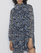 Women’s blue flower print dotted Swiss voile short dress-4