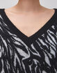 Women's black knit jacquard zebra sweater-7
