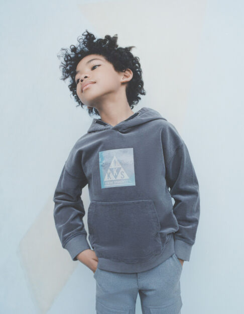 Boys’ grey needlecord hoodie with lenticular image - IKKS