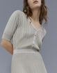Cardigan champagne en tricot côtelé lurex Femme-1
