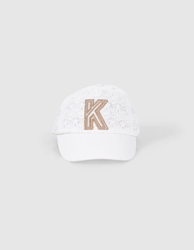 Girls’ ecru embroidered lace cap-5