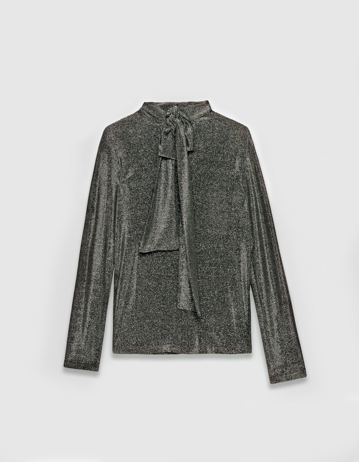 Women’s silver lurex knit T-shirt with neck tie-5