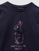 Camiseta azul marino algodón conejo cinta 3D niña-3