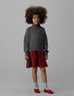 Vestido bimaterial jersey gris rayas rojas niña-2