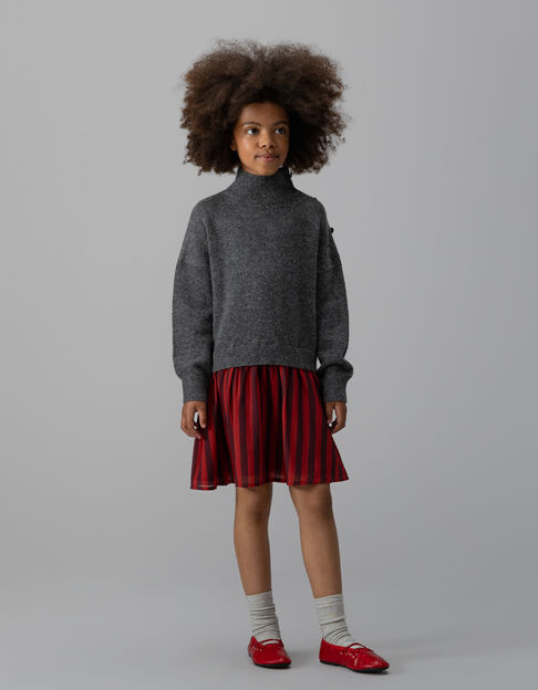 Jurk twee materialen grijze trui rode strepen meisjes - IKKS