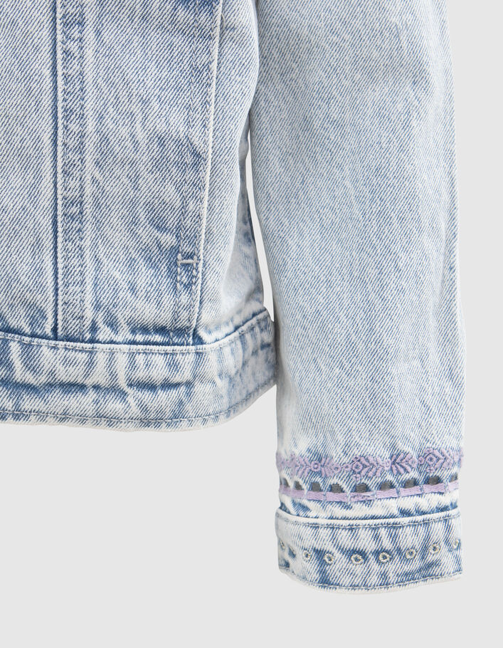 Girls’ faded blue denim jacket with embroidery - IKKS