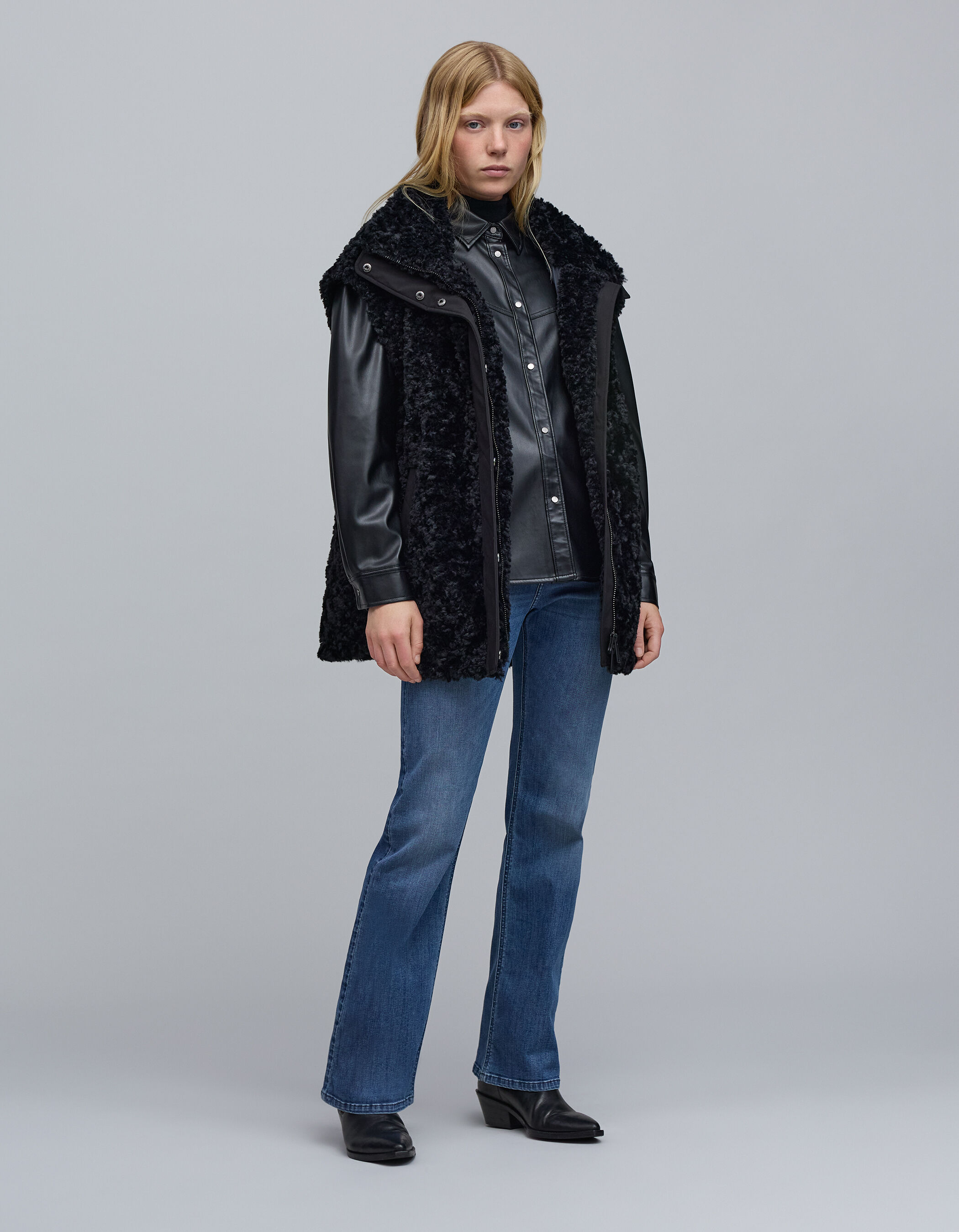Manteau sherpa noir on sale