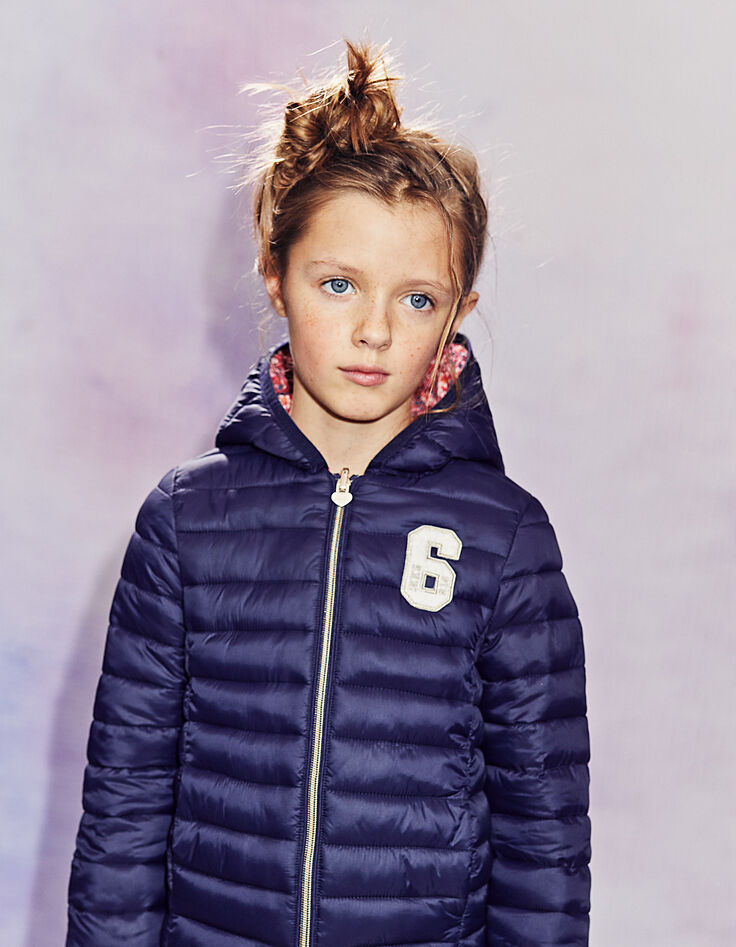 Oranje en navy gewatteerde jas voor meisjes-1
