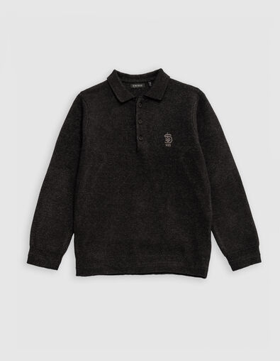 Zwarte trui polo hals Intarsia boodschap jongen rug - IKKS
