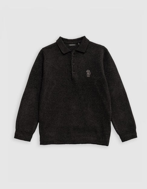 Zwarte trui polo hals Intarsia boodschap jongen rug - IKKS