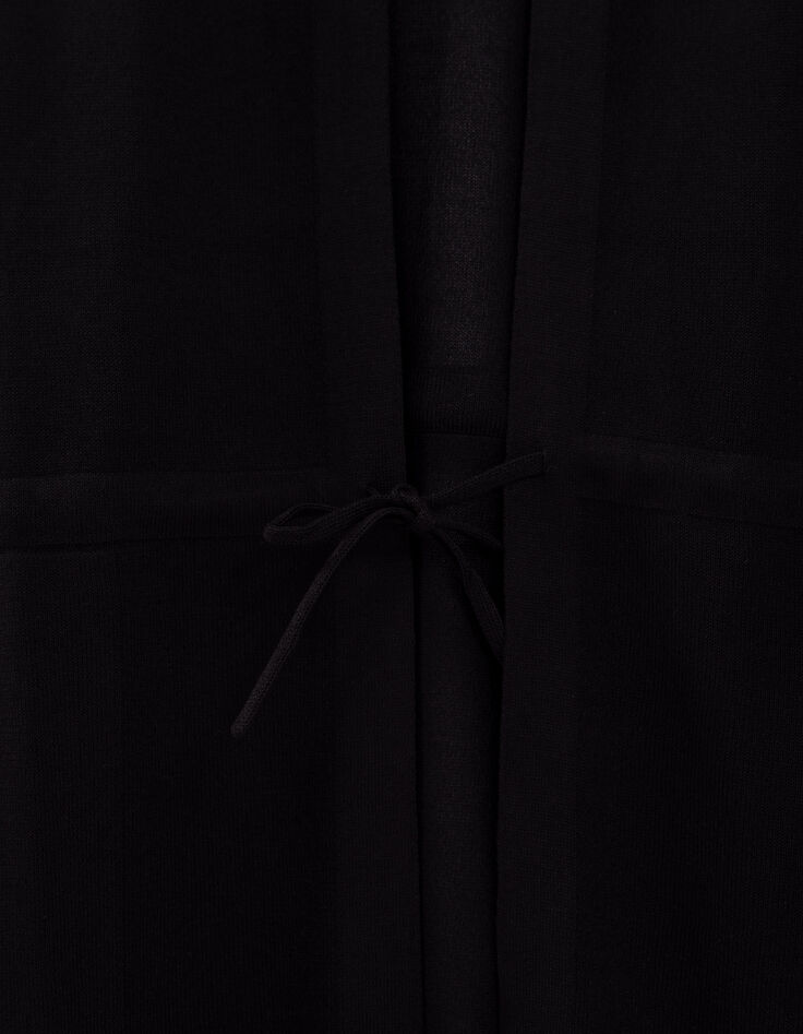 Cardigan mi-long noir tricot à capuche Femme-3