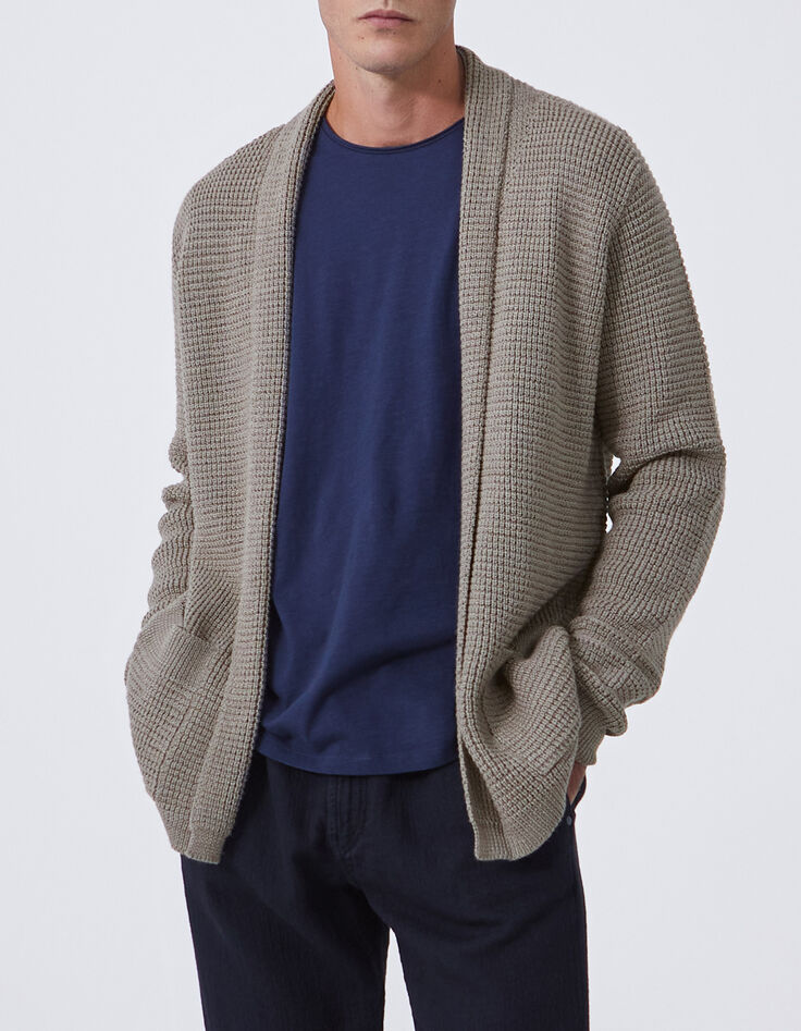 C&aacute;rdigan beige punto fantas&iacute;a cuello chal hombre-1