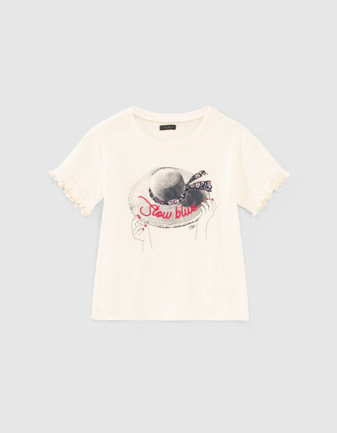 Camiseta crudo algodón ecológico sombrero bordado niña