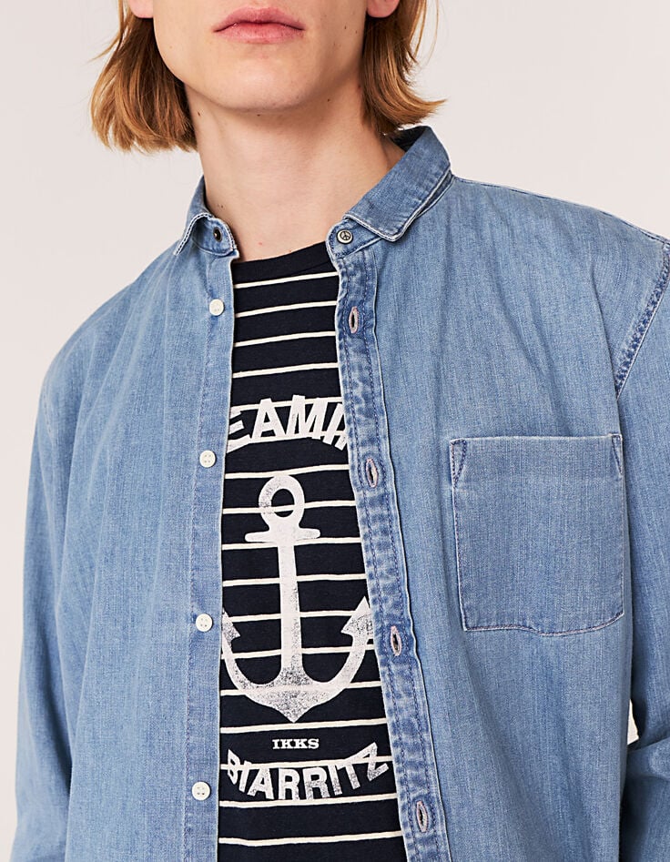 Marine T-shirt wit strepen met anker gemengd linnen Heren-6