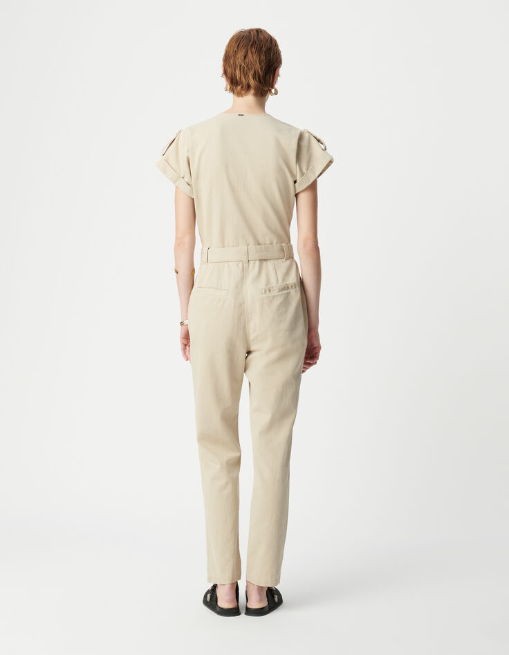 Women's beige jumpsuit with asymmetrical closure-3