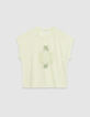 Groen visueel T-shirt met palmbomen en glitterboodschap voor Dames-5