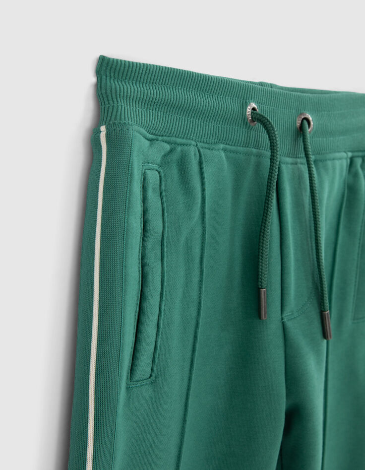 Boys' green joggers with striped braid down side-2