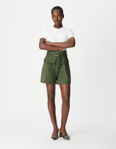 Khaki Shorts mit hoher Taille Damen - IKKS