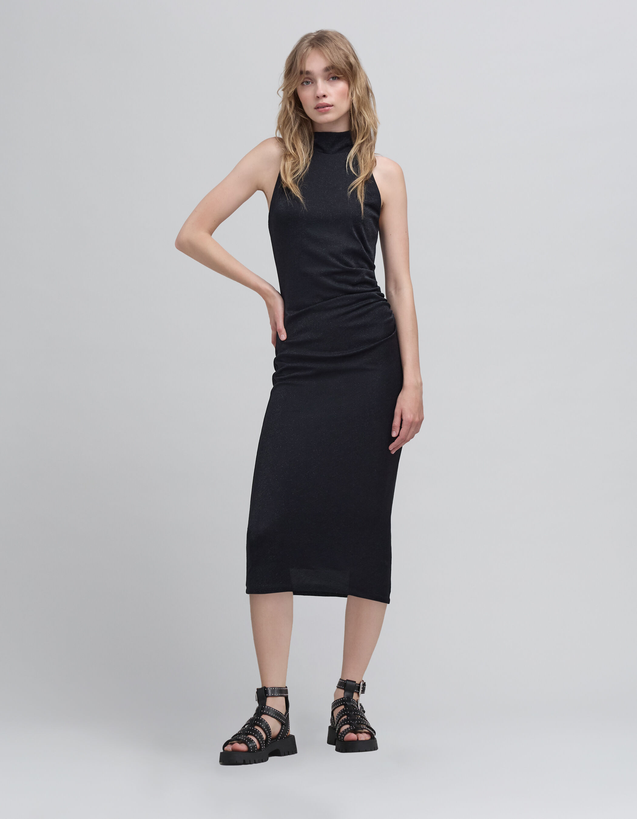 Robe noire maille lurex encolure americaine Femme IKKS