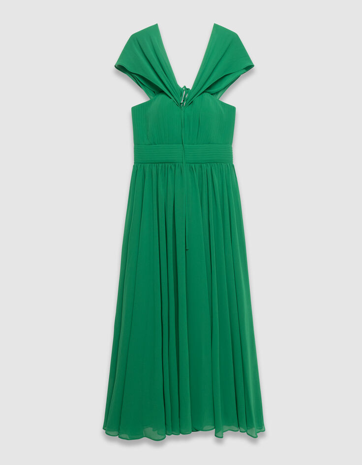 Women's green long dress with draped straps-5
